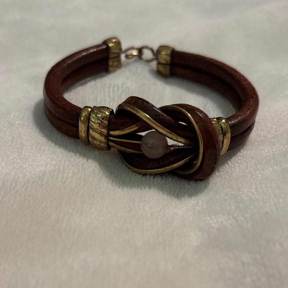 Vintage Leather Knotted Gold Accent Boho Bracelet